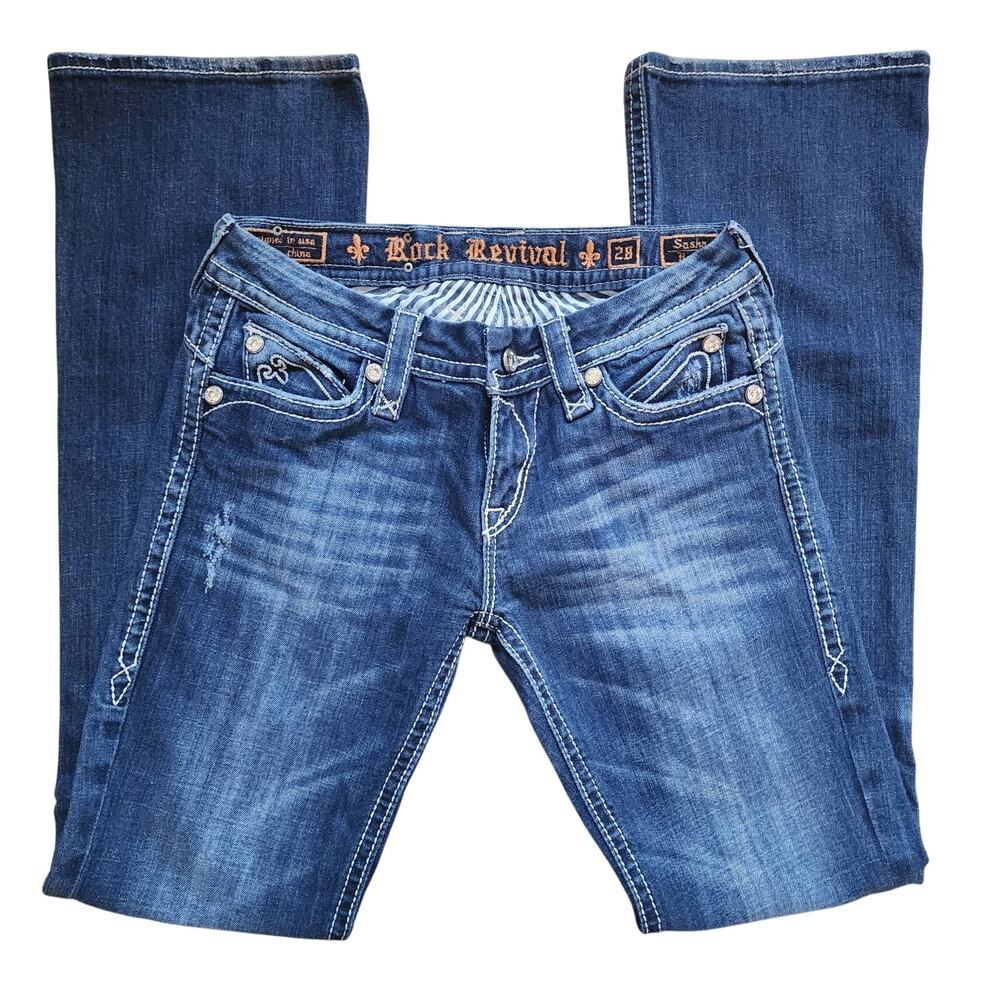 Rock Revival Jeans Womens Size 28 Sasha Boot Embroidered Rhinestones Low Rise